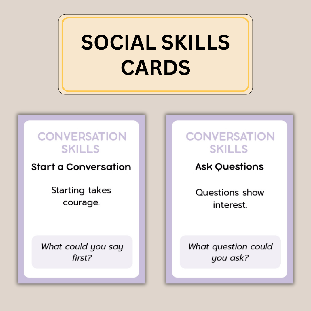 Social Skills Cards for Kids | 120 Printable Social & Emotional Learning Cards | Feelings, Friends, Boundaries and Self Control