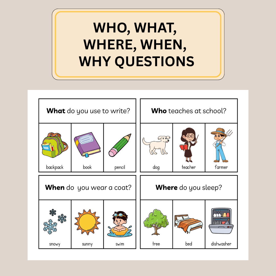 100 WH Question Flash Cards; WH questions; Speech Task Cards; Printable Speech Resource; Functions Task Cards