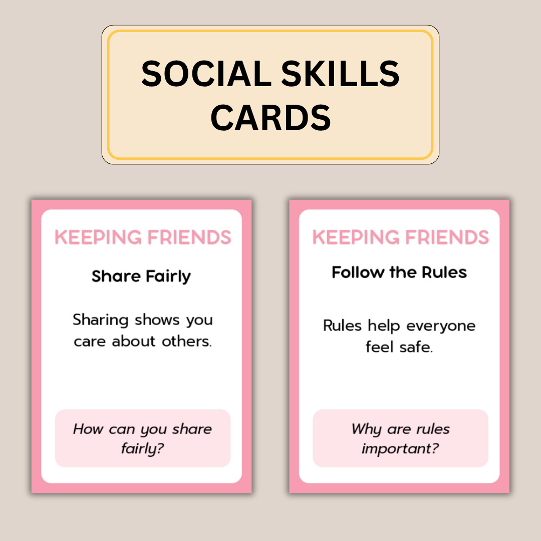 Social Skills Cards for Kids | 120 Printable Social & Emotional Learning Cards | Feelings, Friends, Boundaries and Self Control