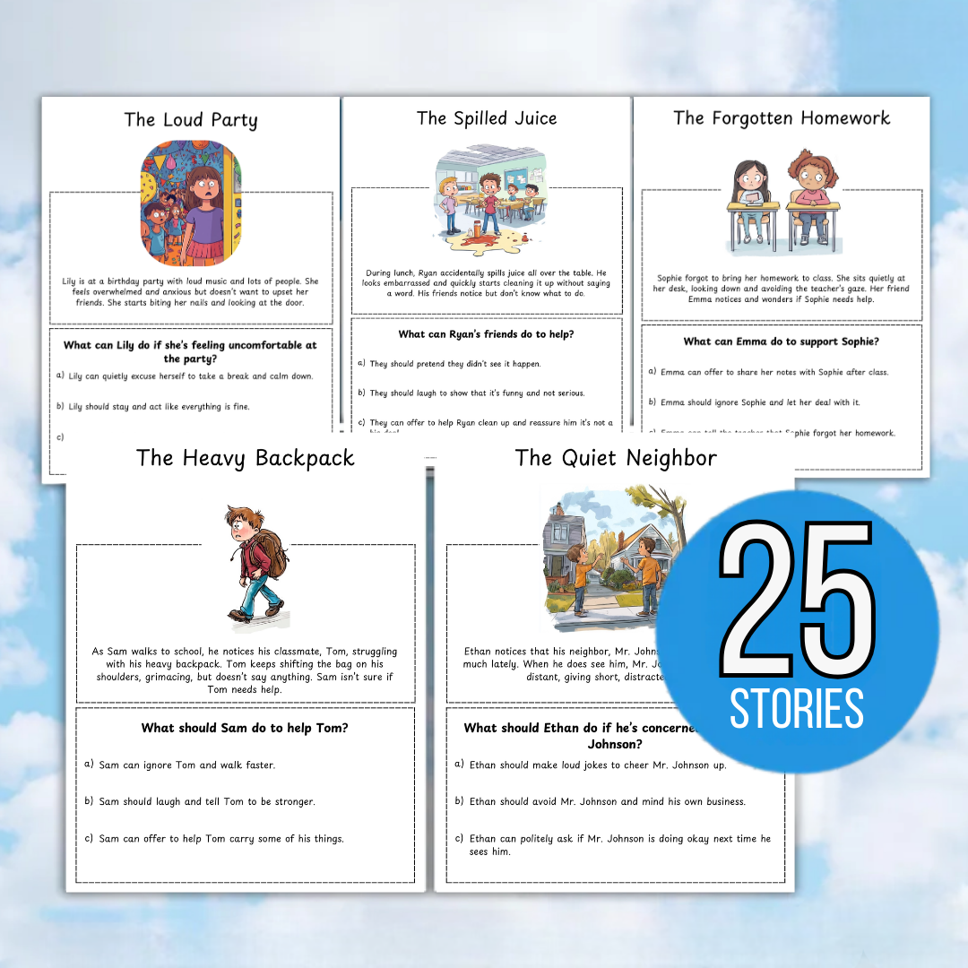Social Skills Problem-Solving worksheets for Kids, 30 stories, Pragmatic Language Scenario Cards | Social Communication Problem-Solving for Kids