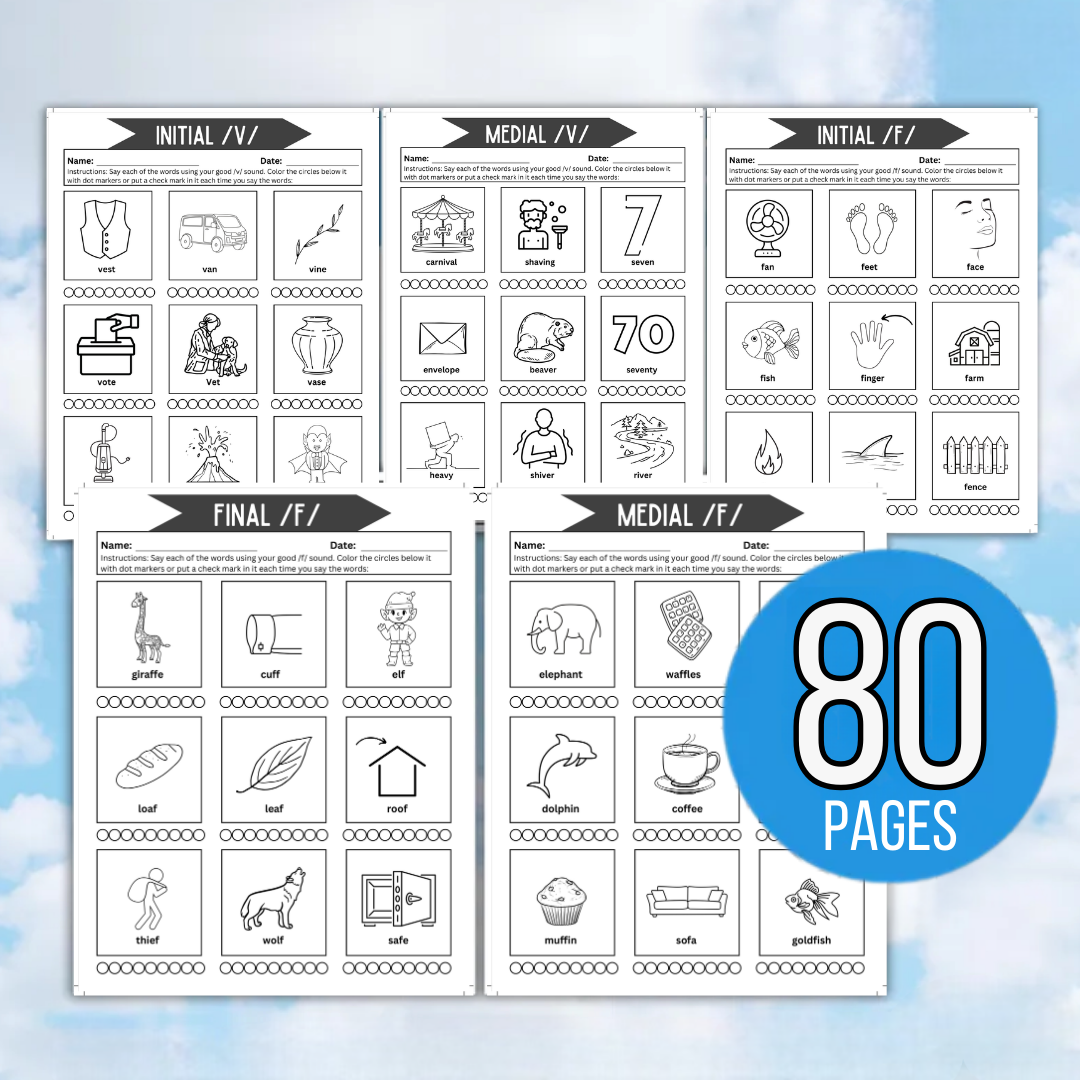 Articulation Drill Worksheets, printable on-demand SLP resource, articulation resource, speech sounds elicitation