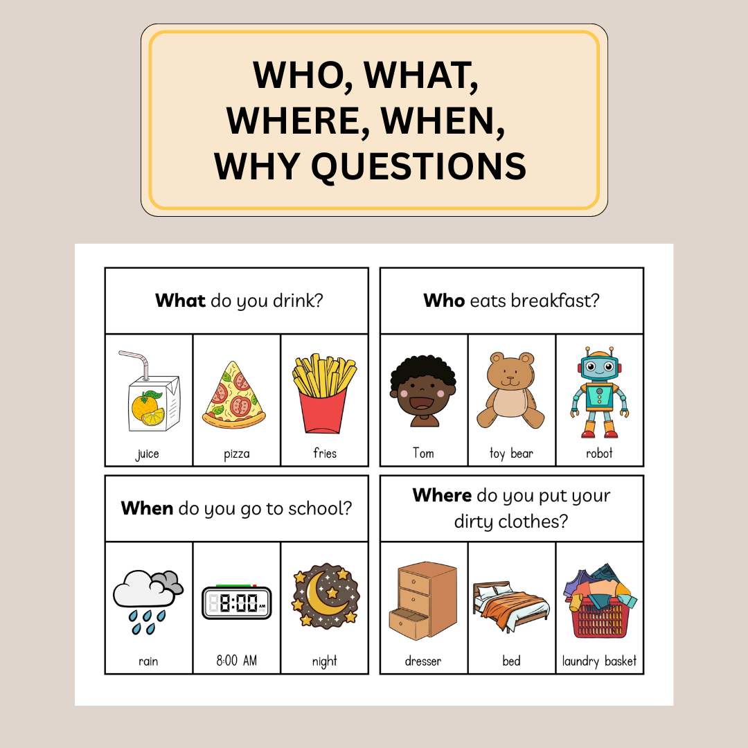 100 WH Question Flash Cards; WH questions; Speech Task Cards; Printable Speech Resource; Functions Task Cards
