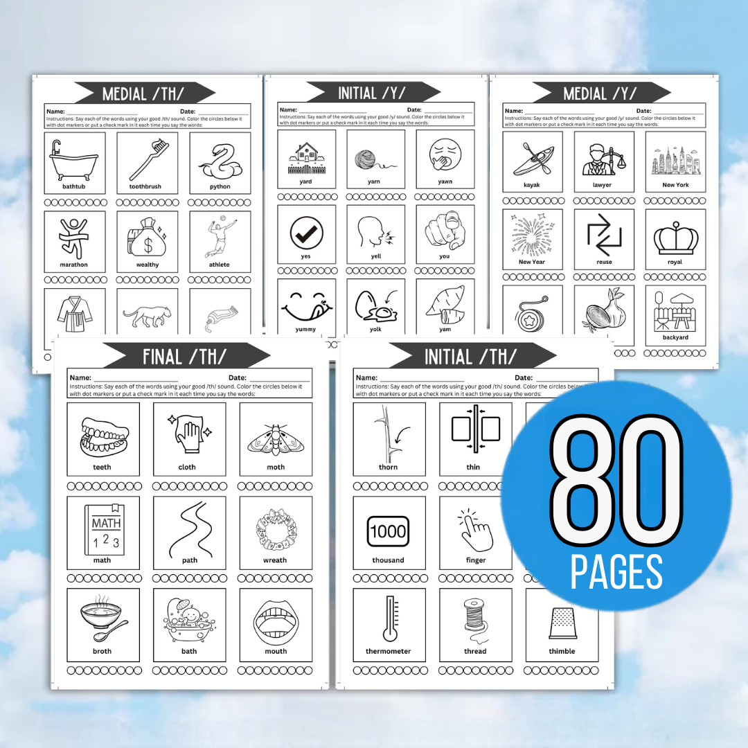 Articulation Drill Worksheets, printable on-demand SLP resource, articulation resource, speech sounds elicitation