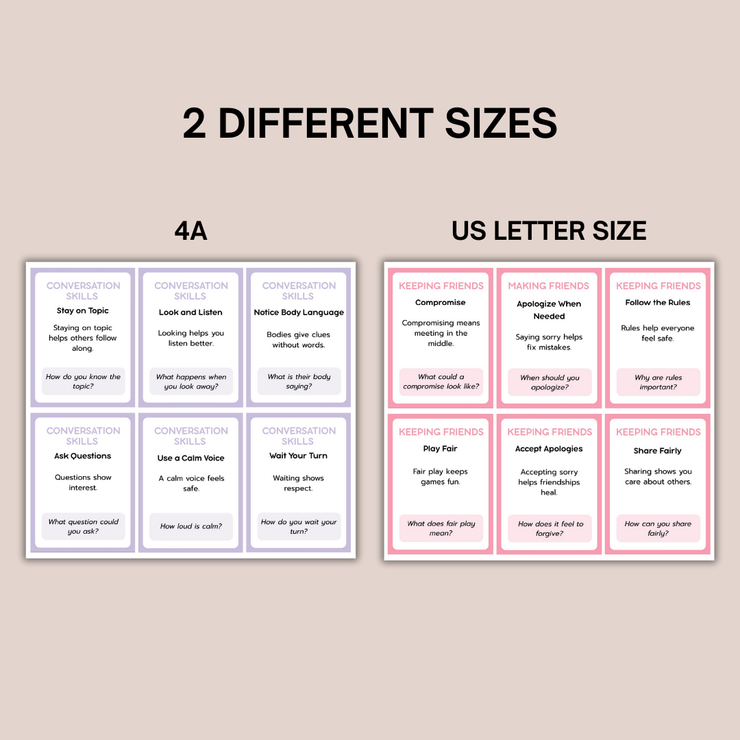 Social Skills Cards for Kids | 120 Printable Social & Emotional Learning Cards | Feelings, Friends, Boundaries and Self Control