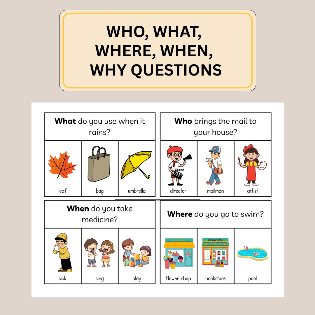 100 WH Question Flash Cards; WH questions; Speech Task Cards; Printable Speech Resource; Functions Task Cards