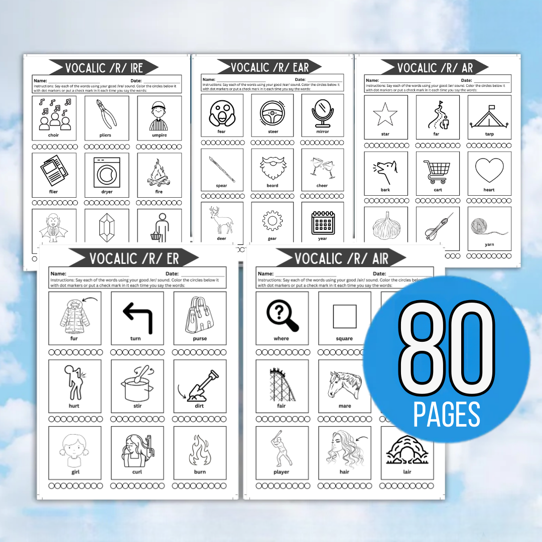 Articulation Drill Worksheets, printable on-demand SLP resource, articulation resource, speech sounds elicitation