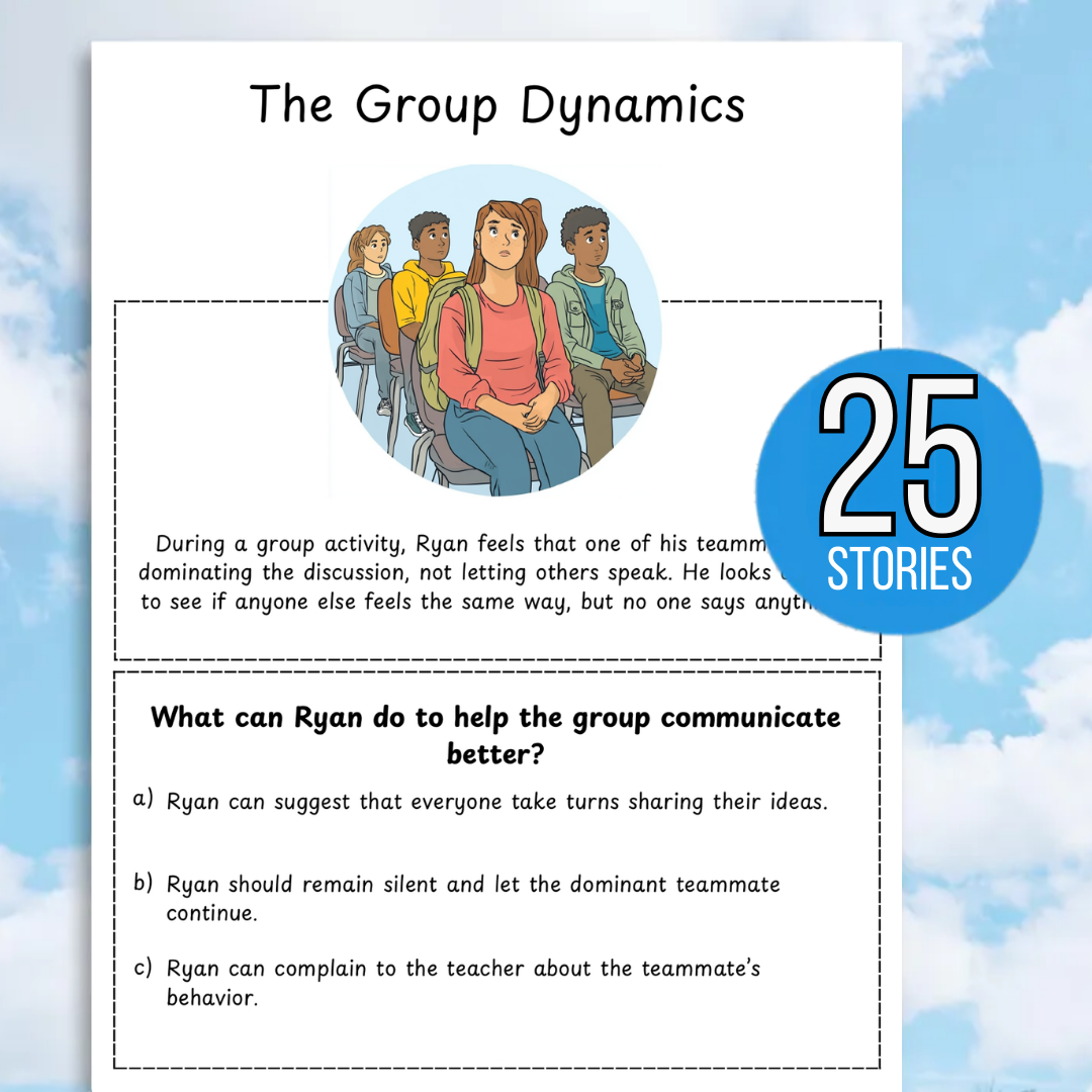 Social Skills Problem-Solving worksheets for Kids, 30 stories, Pragmatic Language Scenario Cards | Social Communication Problem-Solving for Kids