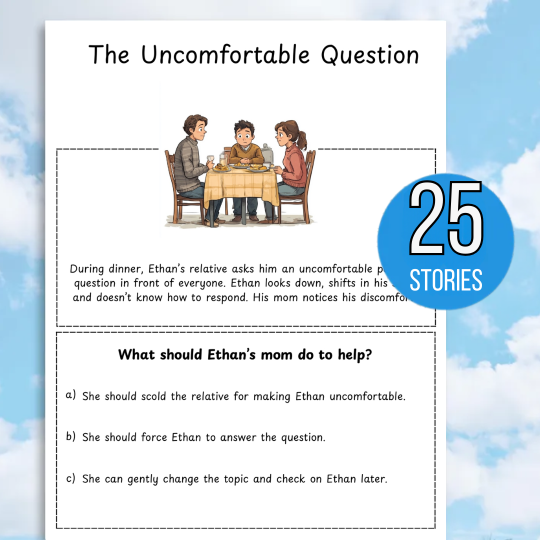 Social Skills Problem-Solving worksheets for Kids, 30 stories, Pragmatic Language Scenario Cards | Social Communication Problem-Solving for Kids