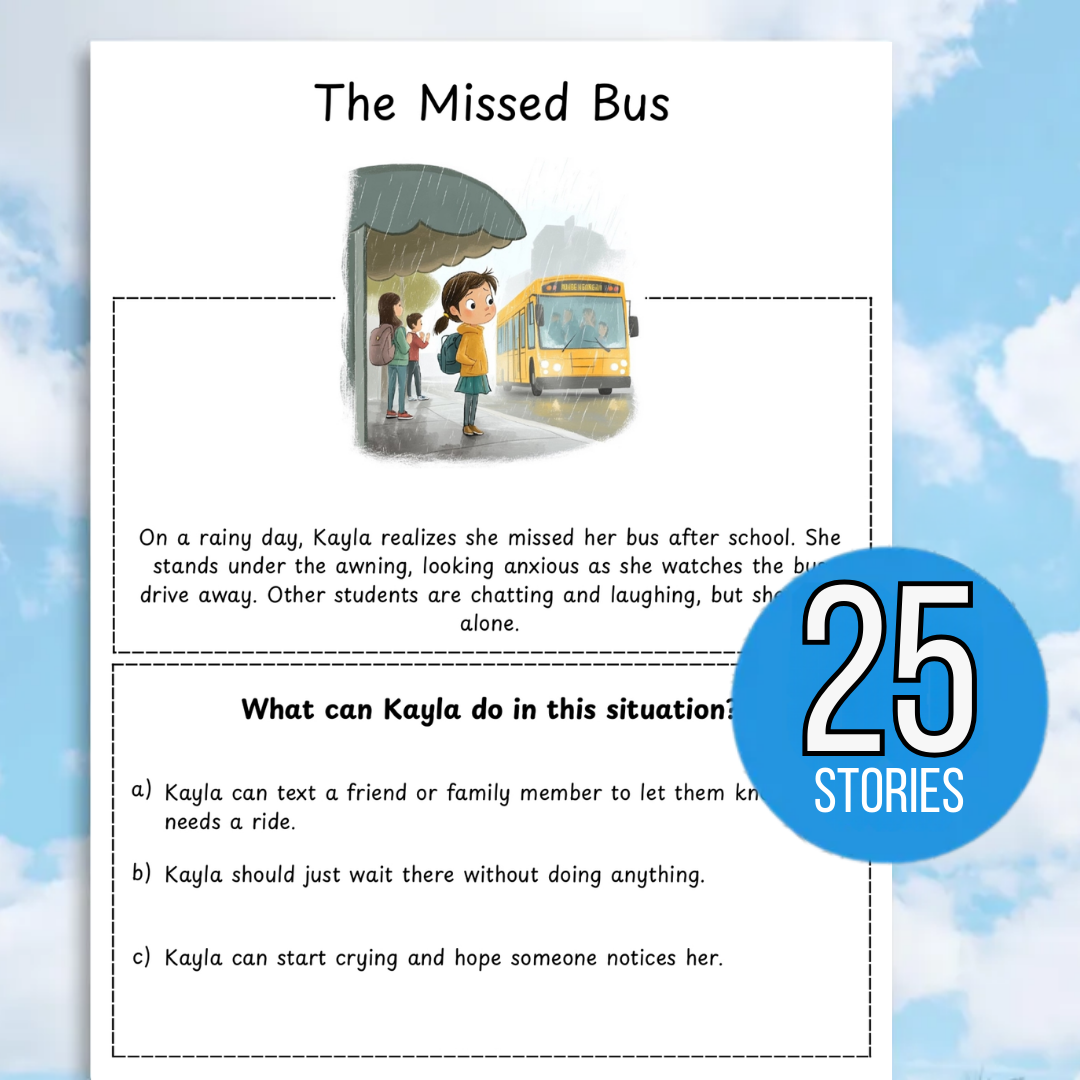 Social Skills Problem-Solving worksheets for Kids, 30 stories, Pragmatic Language Scenario Cards | Social Communication Problem-Solving for Kids